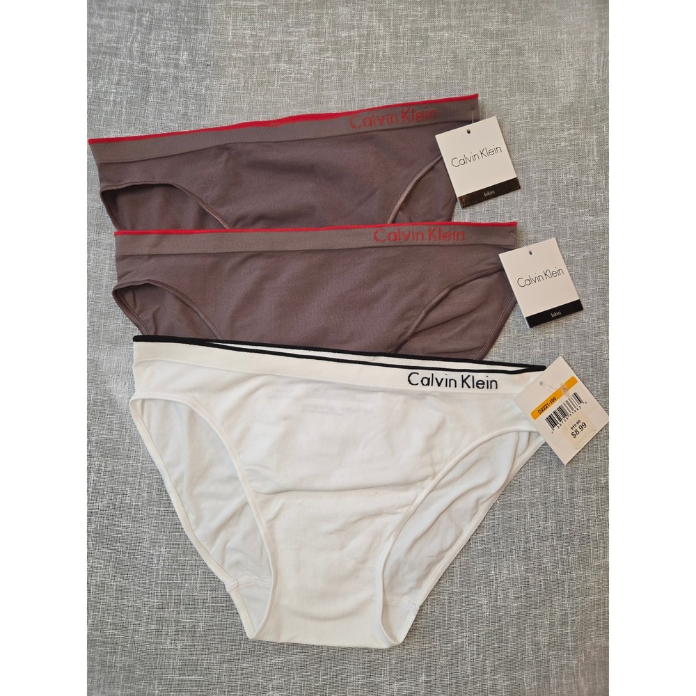 Calvin Klein Womens 3 Pack Bikini Underwear Mauve White D2221-100 NWT